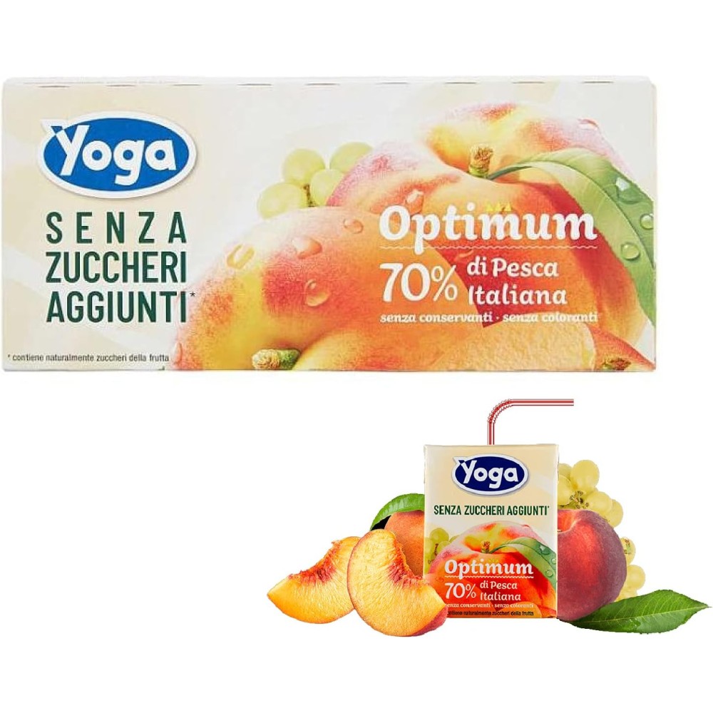 8 CONFEZIONI SUCCO DI FRUTTA YOGA OPTIMUM PESCA ITALIA SENZA ZUCCHERI 3 X 200 ML