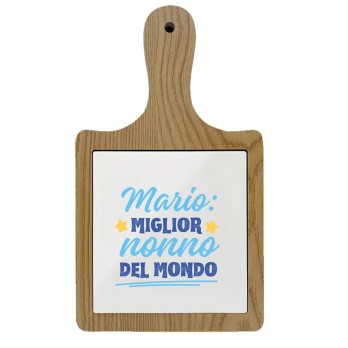 Tagliere legno con mattonella personalizzabile miglior Nonno del mondo
