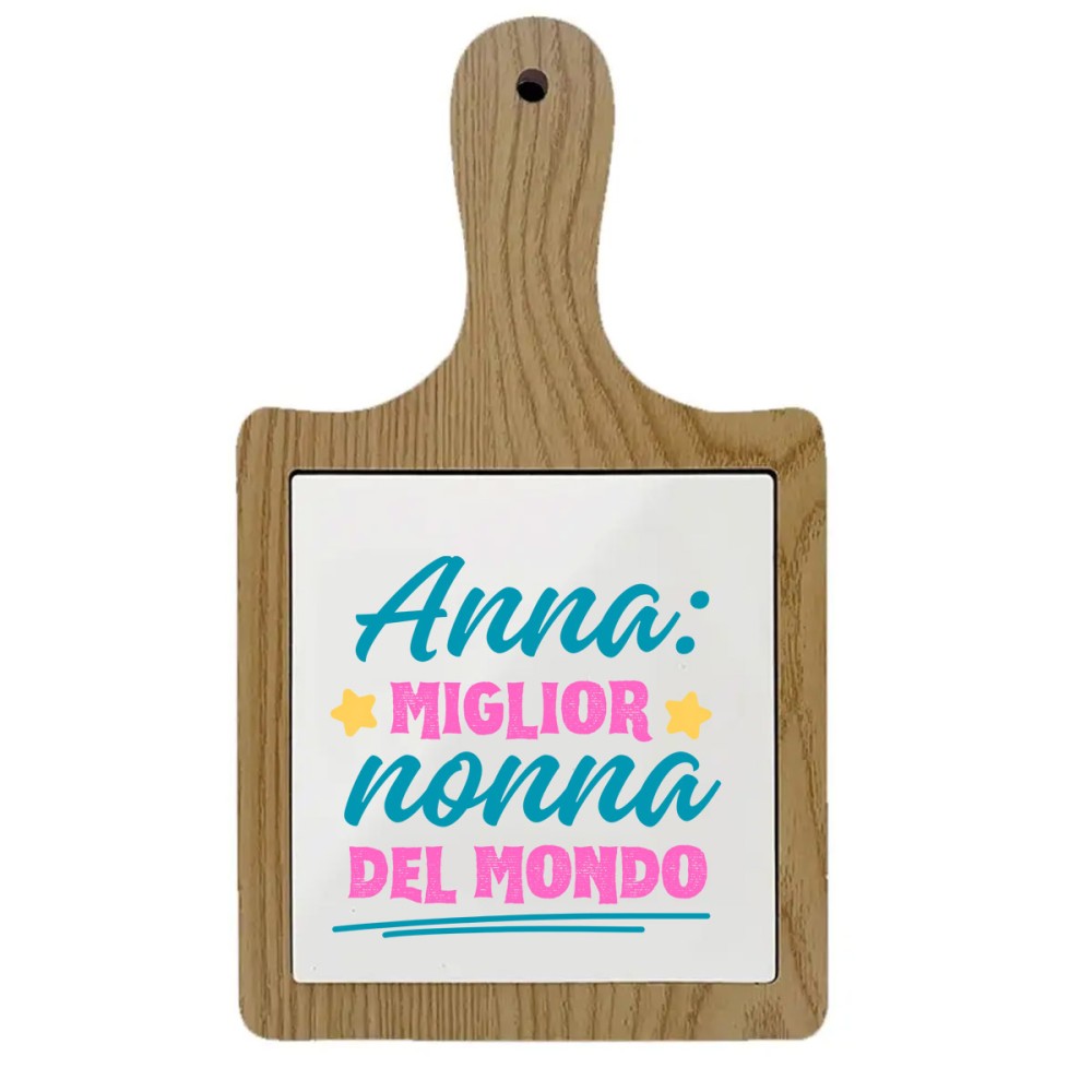 Tagliere legno con mattonella personalizzabile miglior Nonna del mondo