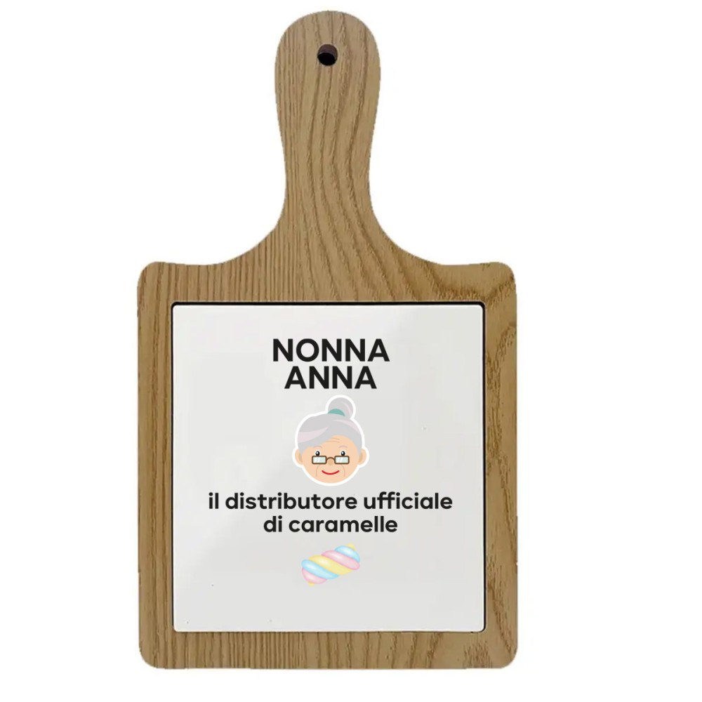 Tagliere legno con mattonella personalizzabile Nonna caramelle