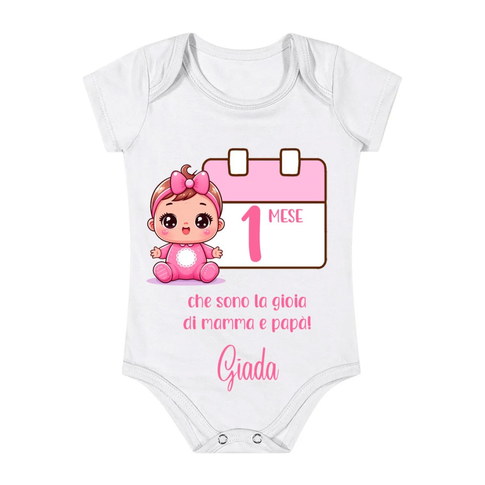 Body personalizzabile primi mesi per bambina con nome e mese