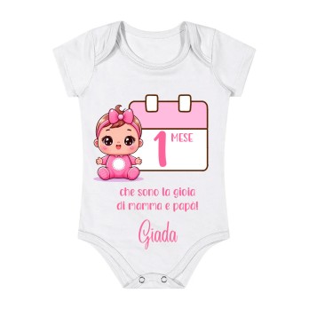 Body personalizzabile primi mesi per bambina con nome e mese