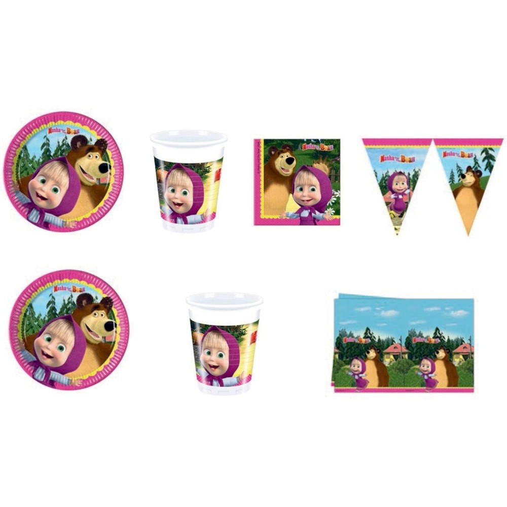 KIT COORDINATO MASHA E L'ORSO DECORAZIONI TAVOLA COMPLEANNO BAMBINA