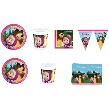 KIT COORDINATO MASHA E L'ORSO DECORAZIONI TAVOLA COMPLEANNO BAMBINA