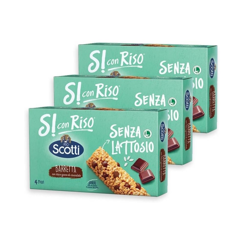 3X Scotti Si con Riso Barretta con Riso e Gocce di Cioccolato Senza Lattosio (Lactose Free) 86g