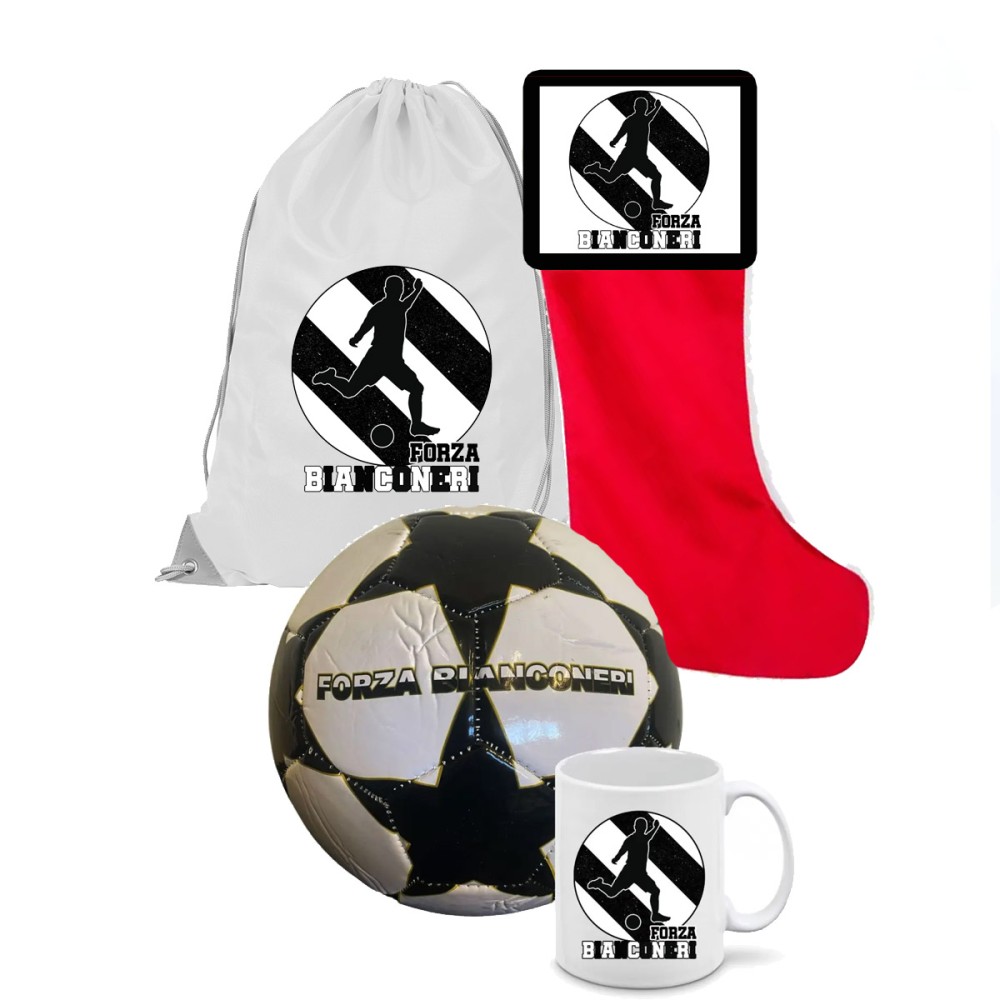 Calza della befana Tifoso Bianconero Juventus con sacca, tazza e Pallone