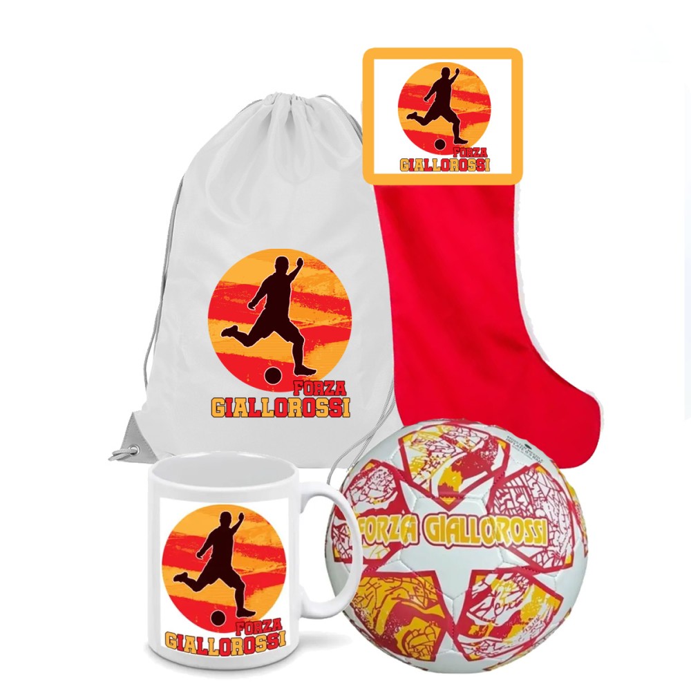 Calza della befana Tifoso Giallorosso Roma con sacca, tazza e Pallone