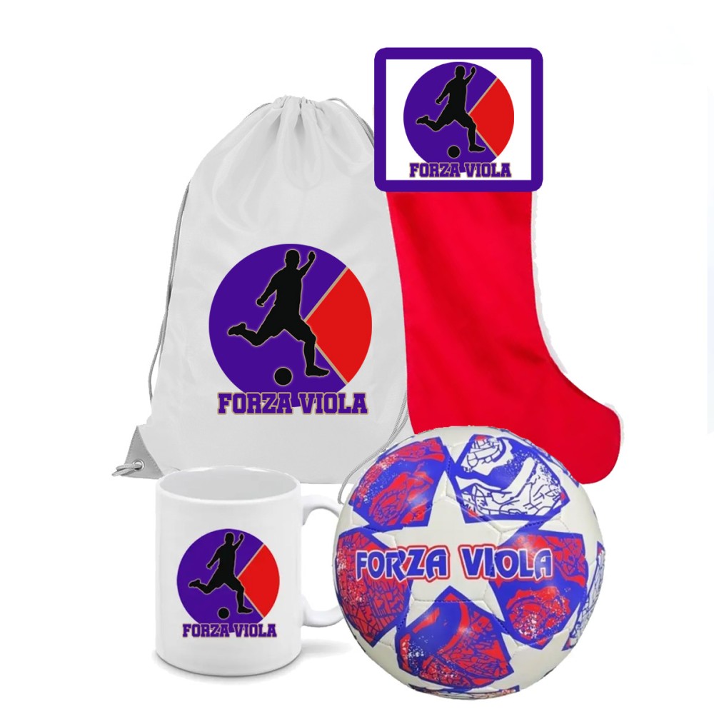 Calza della befana Tifoso Viola Fiorentina con sacca, tazza e Pallone
