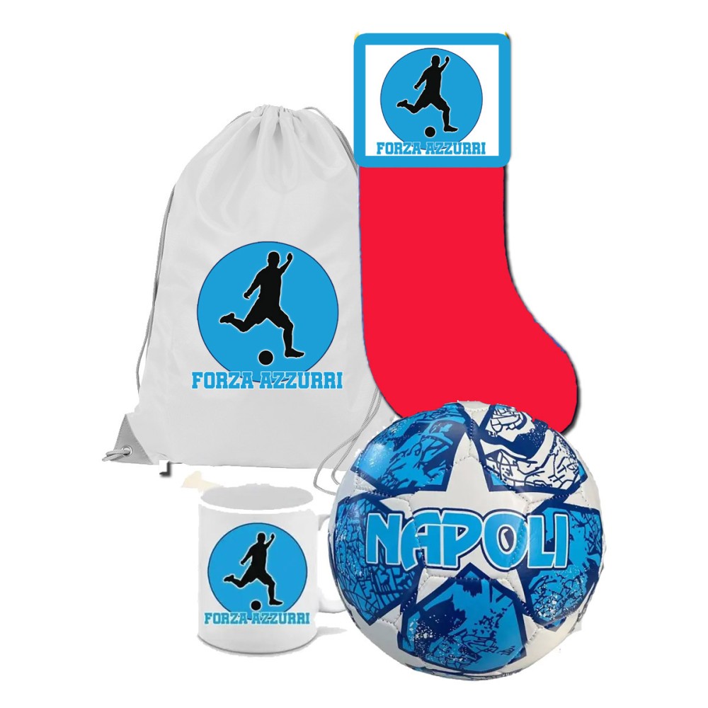 Calza della befana Tifoso Azzurro Napoli con sacca, tazza e Pallone