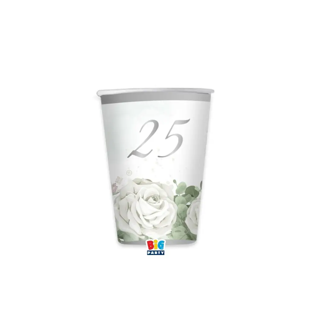 bicchieri 25 anni nozze argento eucalipto 6 pz 76194