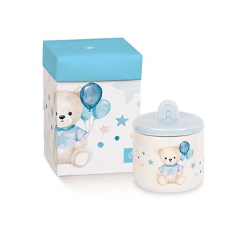 Candela orsetto celeste con palloncini con scatola 60 x h 75 mm - 249188