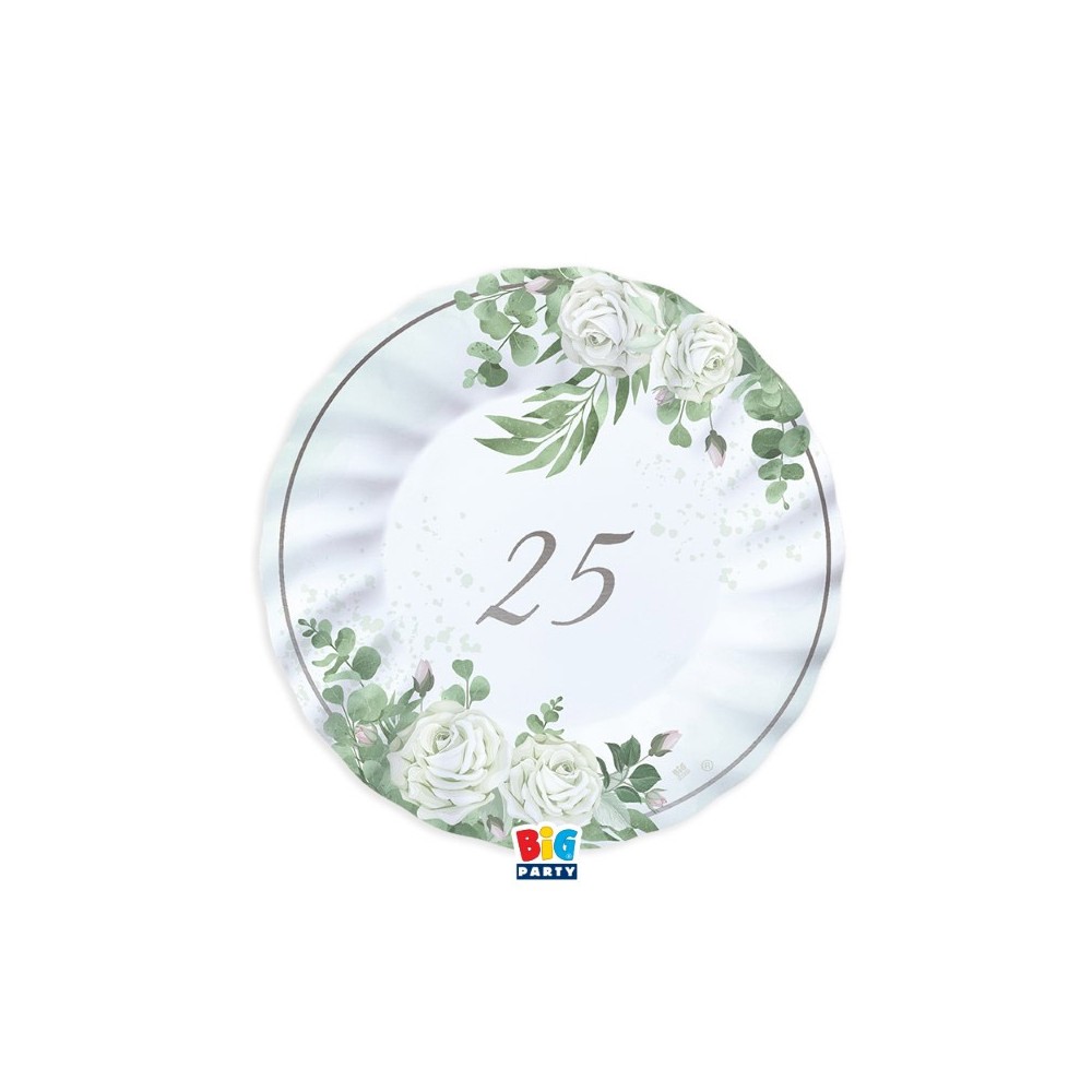 piatti 20 cm 25 anni nozze argento eucalipto 6 pz 76193