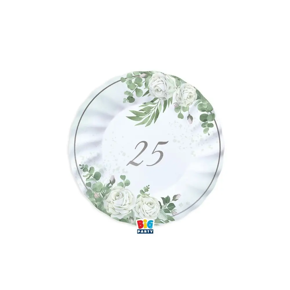 piatti 20 cm 25 anni nozze argento eucalipto 6 pz 76193