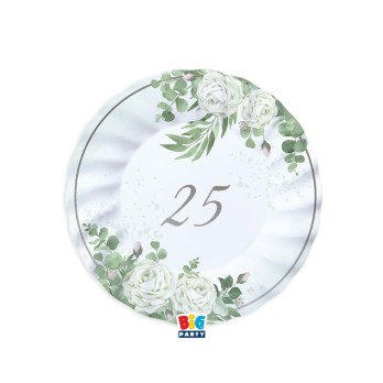 piatti 20 cm 25 anni nozze argento eucalipto 6 pz 76193