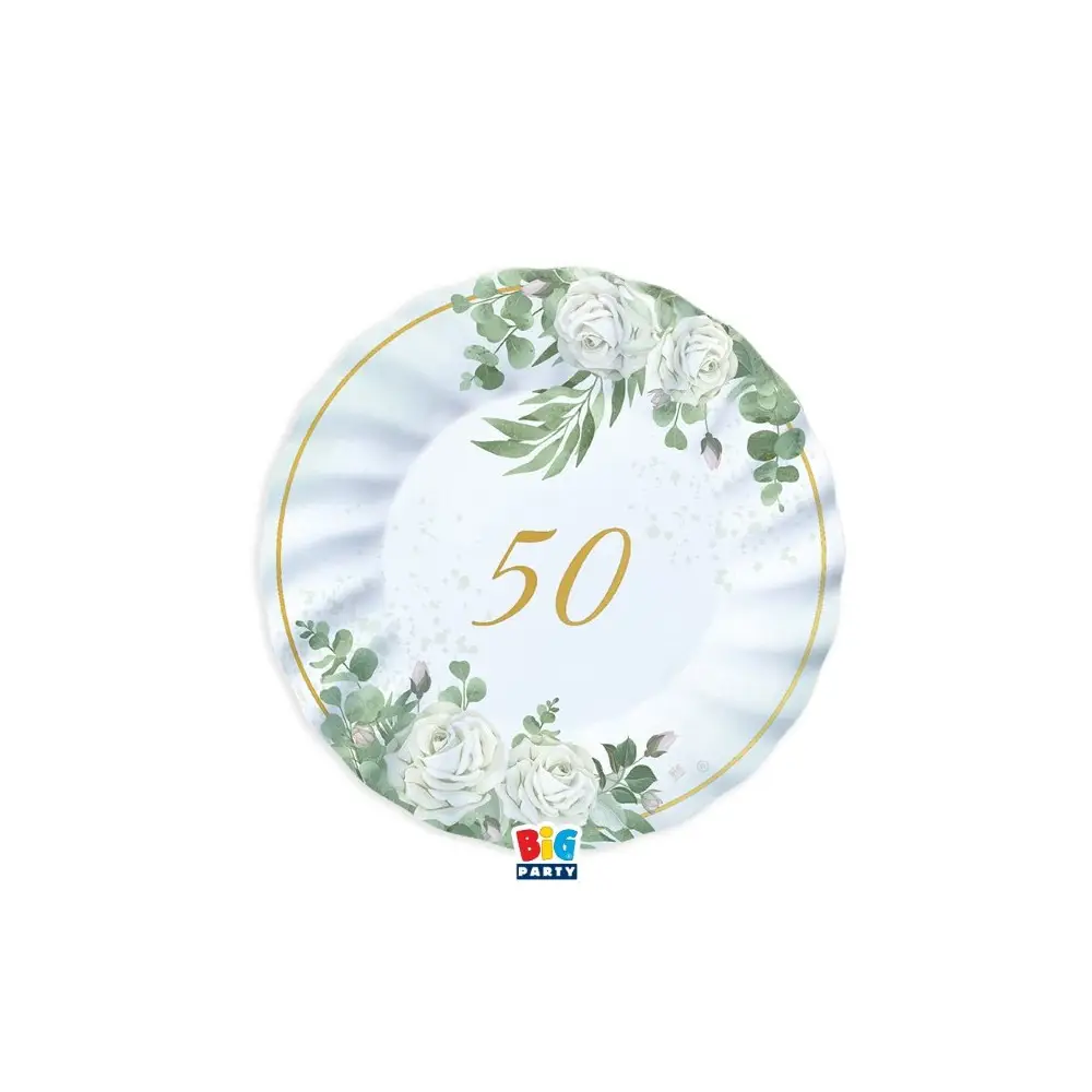 piatti 20 cm 50 anni nozze oro eucalipto 6 pz 76196