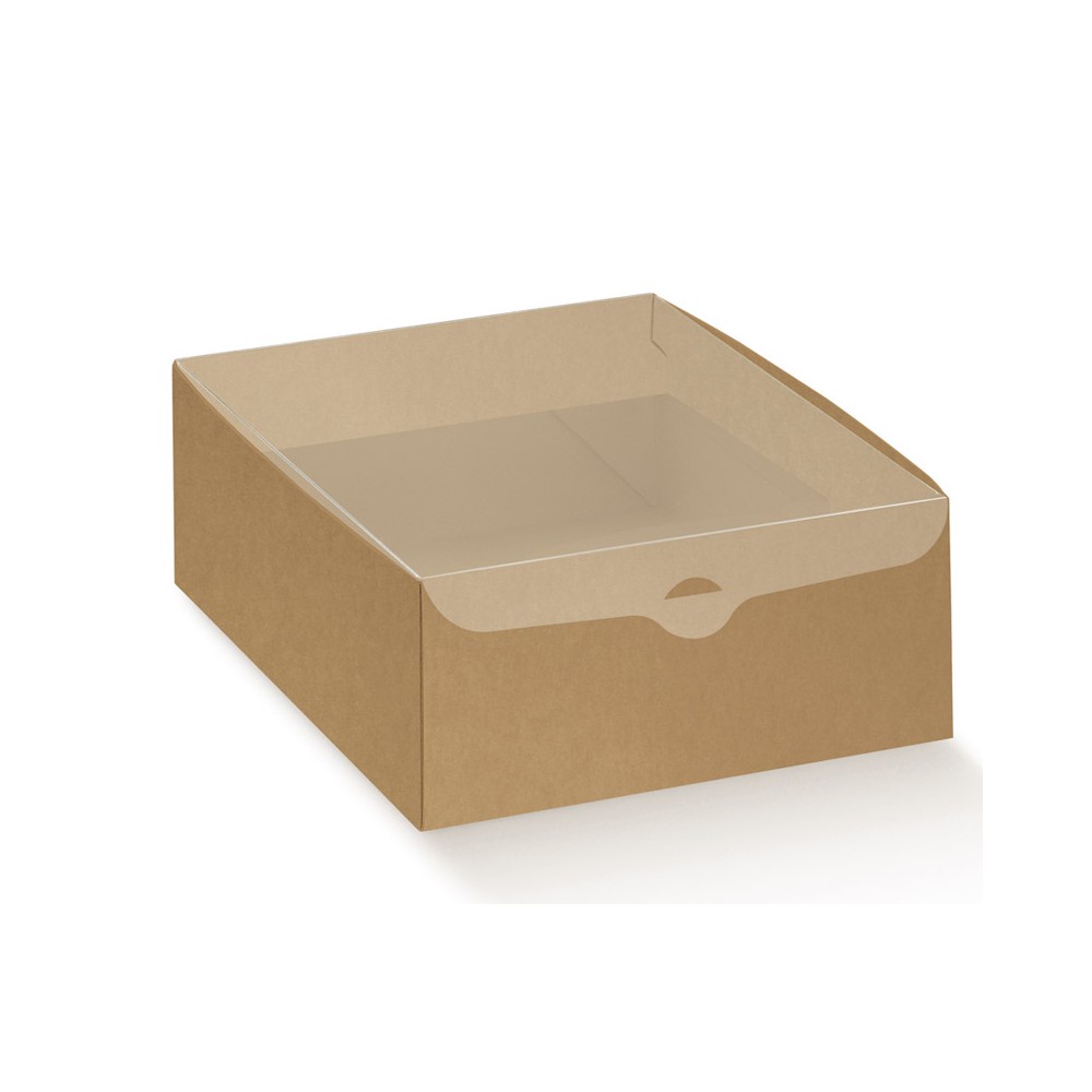 Scatola  cartoncino avana e coperchio in pvc trasparente 300 x 220 x 80 mm 139424 39424