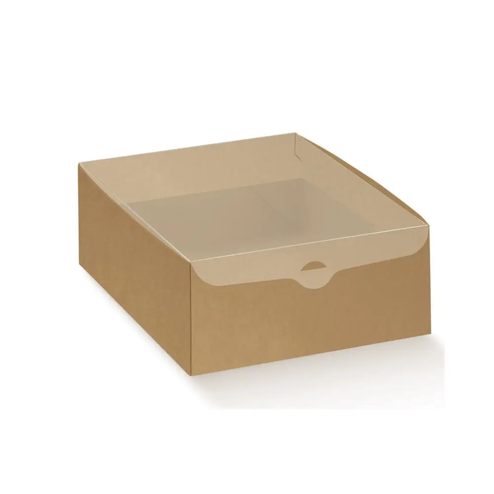 Scatola  cartoncino avana e coperchio in pvc trasparente 300 x 220 x 80 mm 139424 39424
