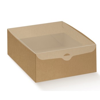 Scatola  cartoncino avana e coperchio in pvc trasparente 300 x 220 x 80 mm 139424 39424