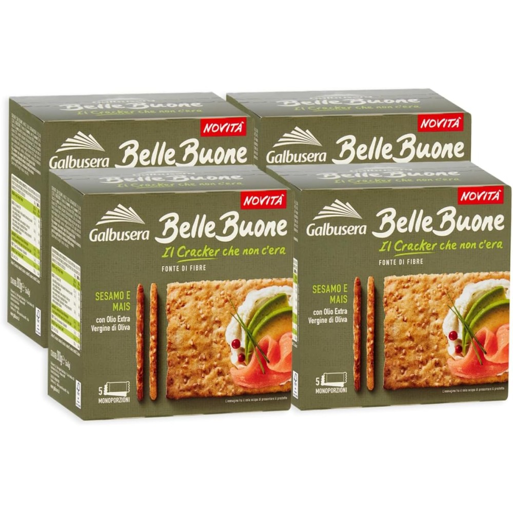 4 X Galbusera BelleBuone Crackers Integrale di Sesamo e Mais con Olio Extra Vergine D'Oliva 200g