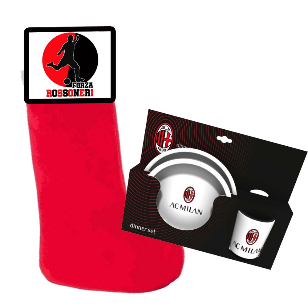 Calza della befana Tifoso Rossonero Milan con set piatti e bicchiere