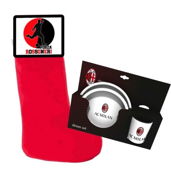 Calza della befana Tifoso Rossonero Milan con set piatti e bicchiere