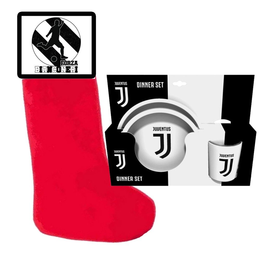 Calza della befana Tifoso Bianconero Juventus con set piatti e bicchiere