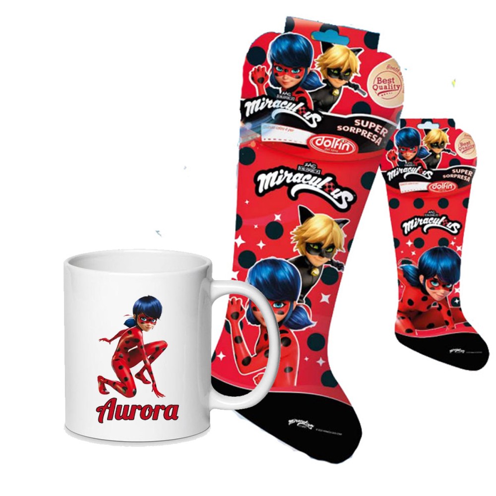 Calza della befana Ladybug Miraculus Gr 190 + tazza personalizzabile