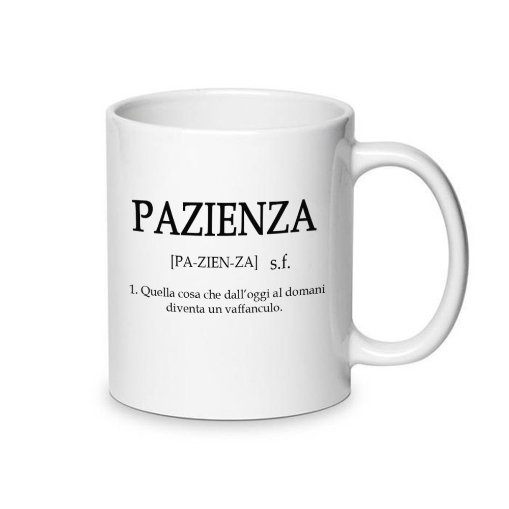 Tazza Pazienza con descrizione divertente personalizzabile