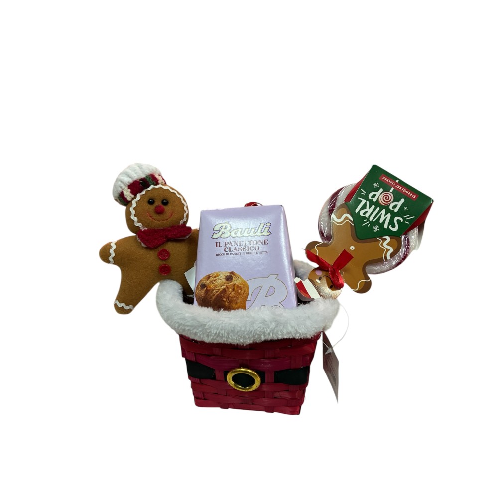 Cestino regalo natalizio lollipop e pan di zenzero