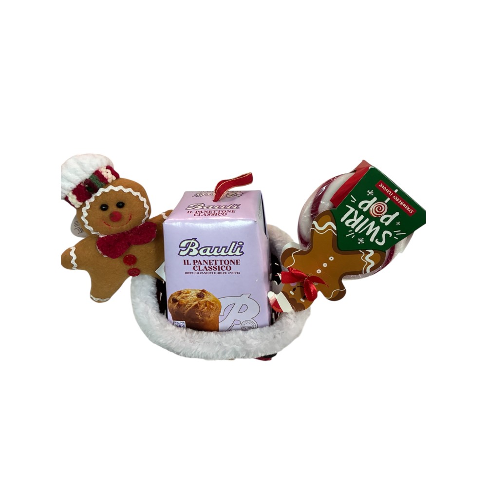 Cestino regalo natalizio lollipop e pan di zenzero