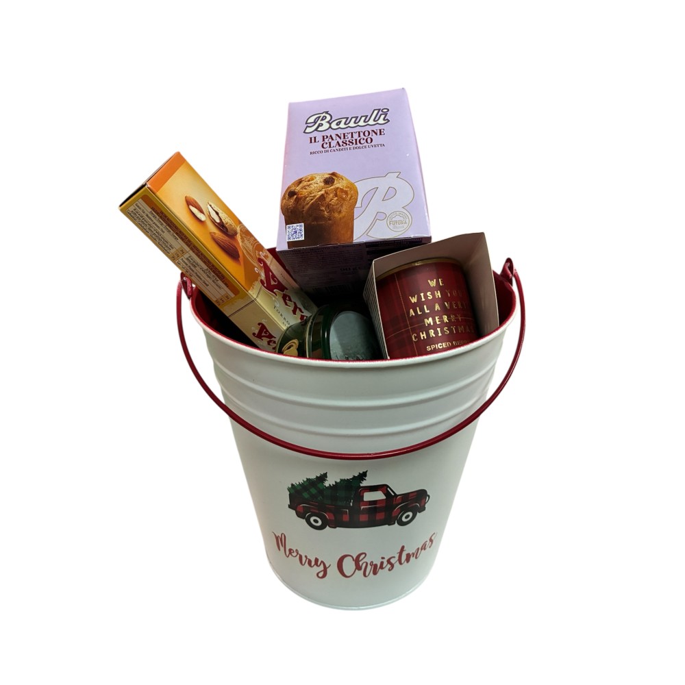 Set regalo natalizio con Porta pianta il latta, dolciumi e candela