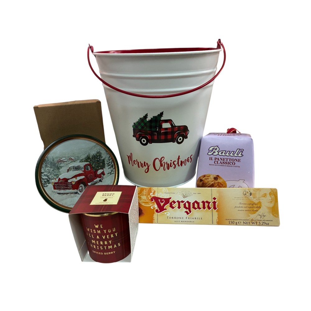 Set regalo natalizio con Porta pianta il latta, dolciumi e candela