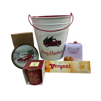 Set regalo natalizio con Porta pianta il latta, dolciumi e candela