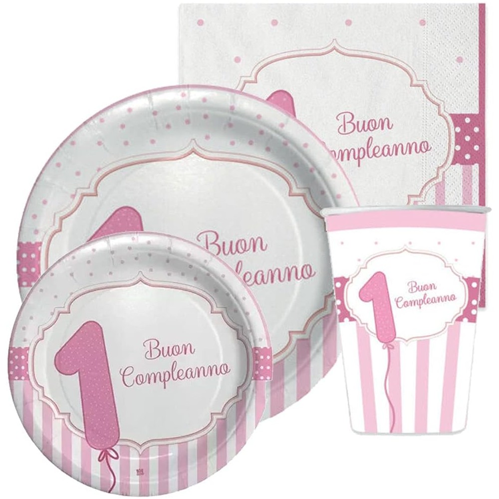 KIT N.47 UN ANNO STRISCE ROSA – COORDINATO PRIMO COMPLEANNO