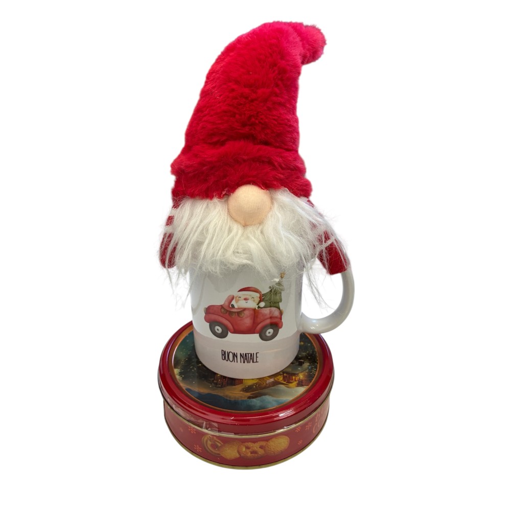 Set regalo Box latta biscotti natalizi 114 g + tazza e gnomo