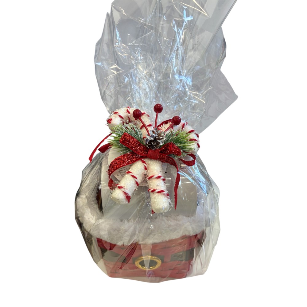 Cestino regalo natalizio confezionato con tazza "scorregge" + box biscotti 114 g