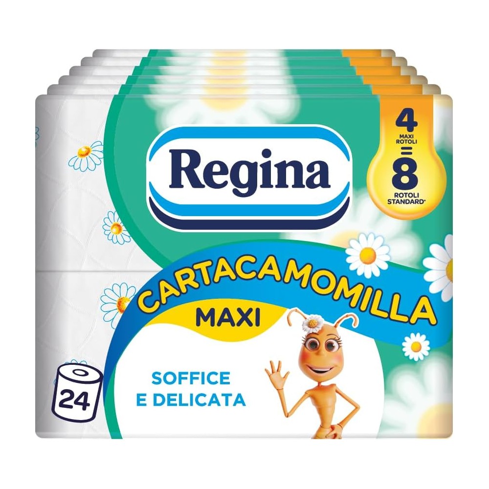 Regina Cartacamomilla - 24 Rotoli di Carta Igienica, 300 Soffici Fogli a 3 Veli