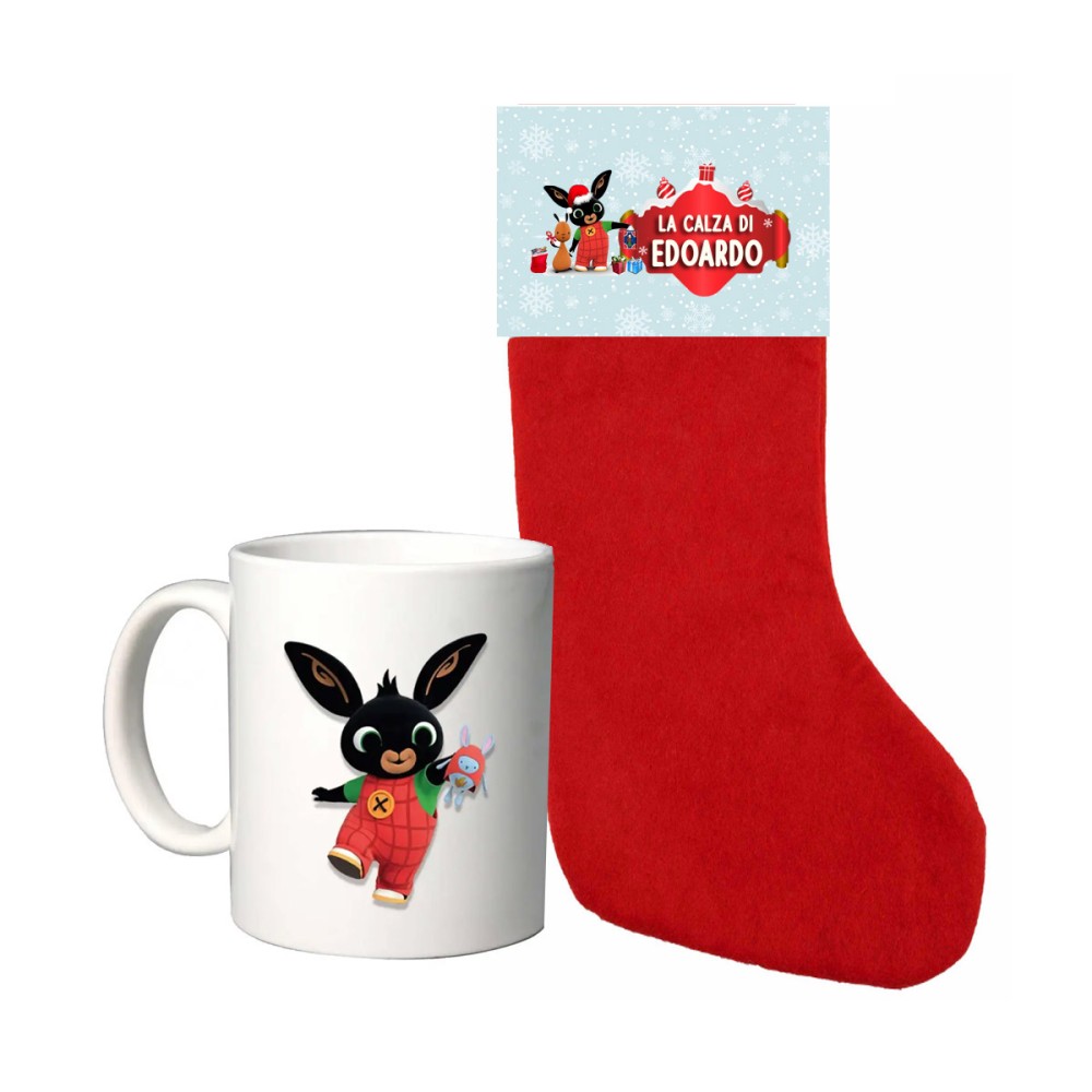 Calza della befana Bing con etichetta e tazza personalizzabili