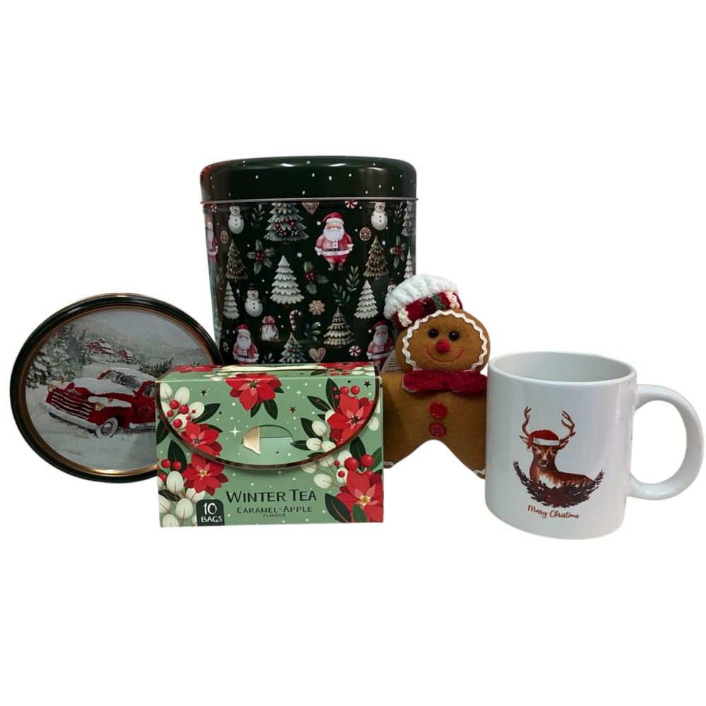 Box latta regalo natalizio the, biscotti e tazza mug
