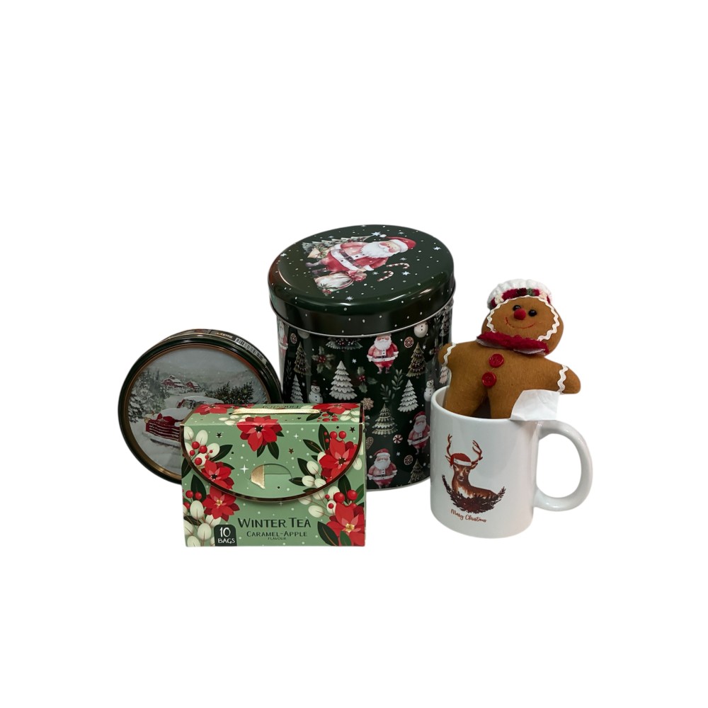 Box latta regalo natalizio the, biscotti e tazza mug