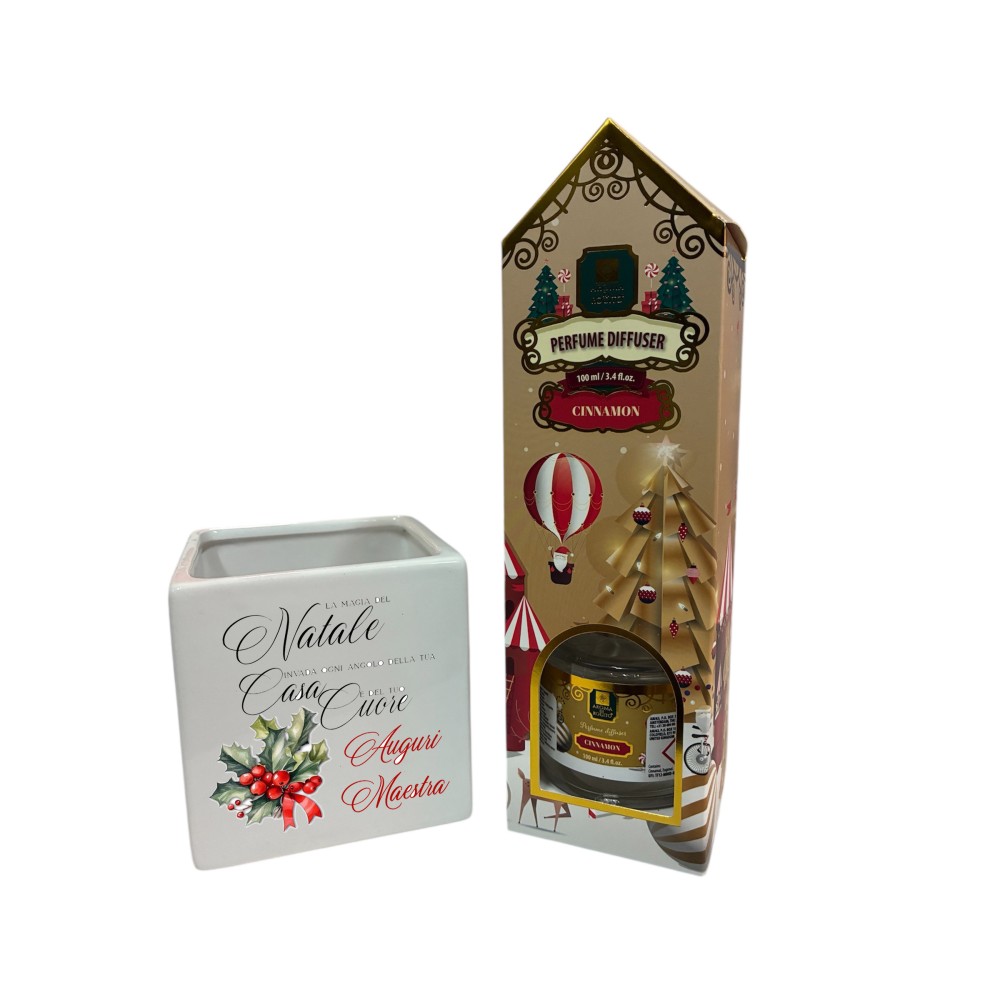 Vasetto Natalizio Personalizzabile " Buon Natale Maestra " + profumatore
