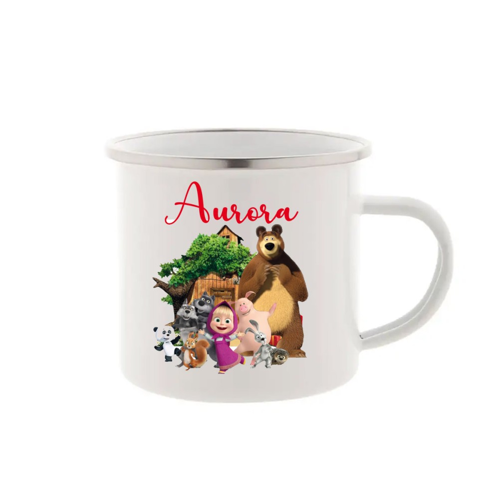 Tazza Vintage in metallo Masha e Orso Personalizzabile