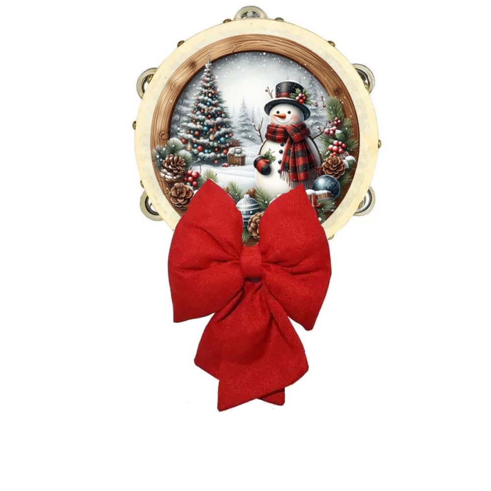 Tamburello personalizzabile 21 cm tema natalizio con fiocco rosso