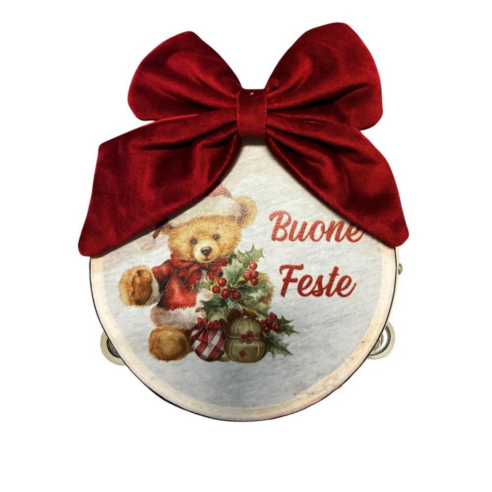 Tamburello personalizzabile 12 cm tema natalizio con fiocco