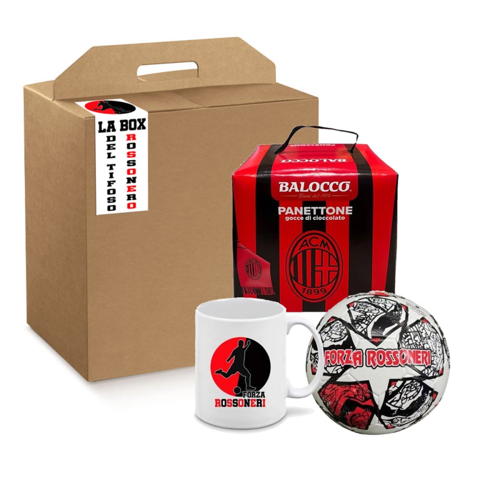 Box regalo confezione Panettone 500 g Balocco Milan + Pallone e tazza