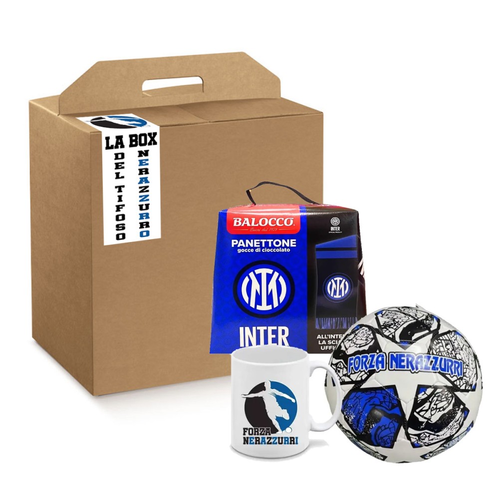 Box confezione con panettone 500 g Balocco Inter + Pallone e tazza