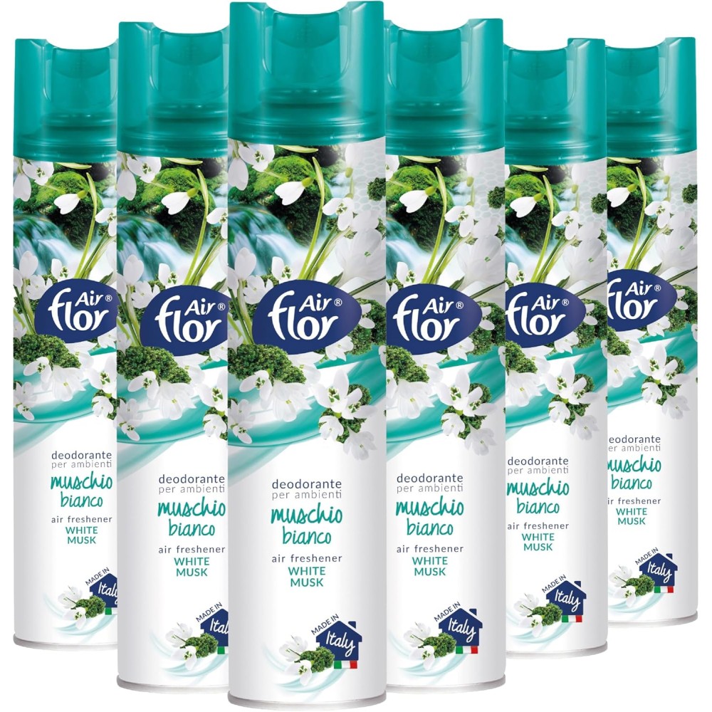 AIR FLOR | Deodorante per Ambienti, Profumo Muschio Bianco, 6 x 300 ml