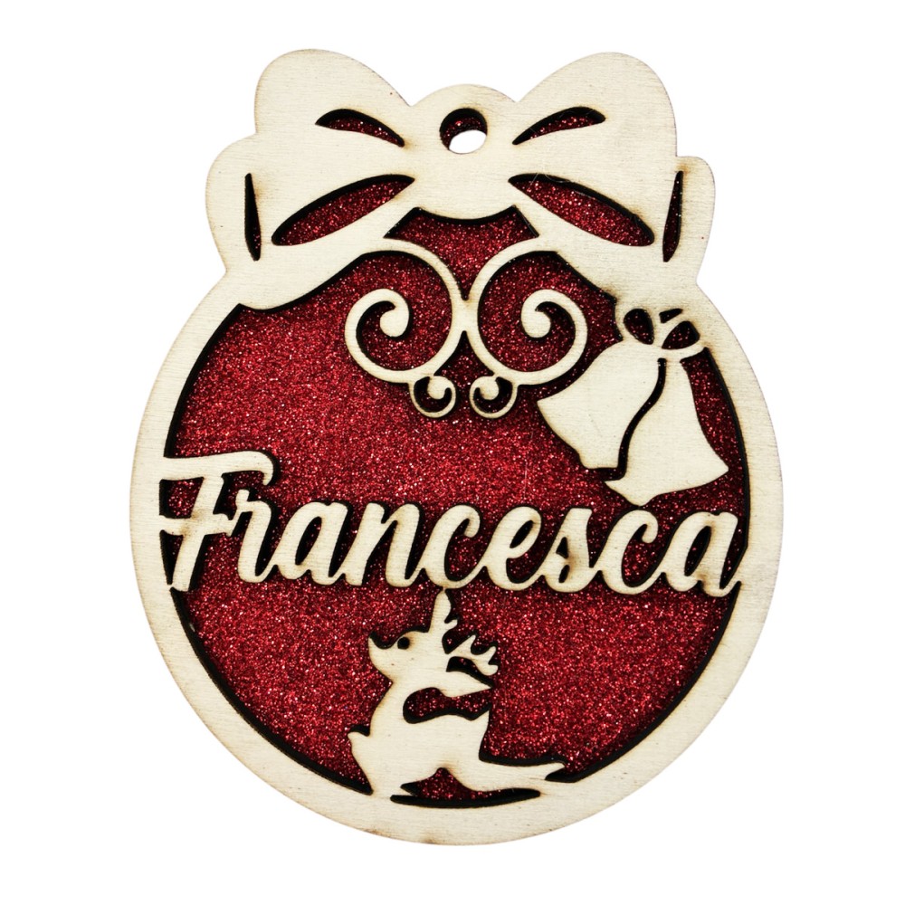 Pallina Natalizia in legno Personalizzabile glitterata