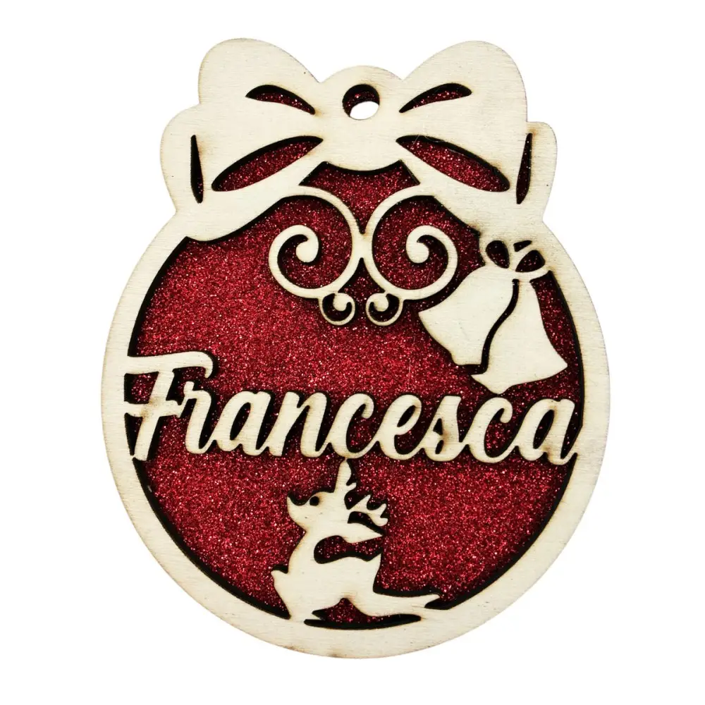 Pallina Natalizia in legno Personalizzabile glitterata