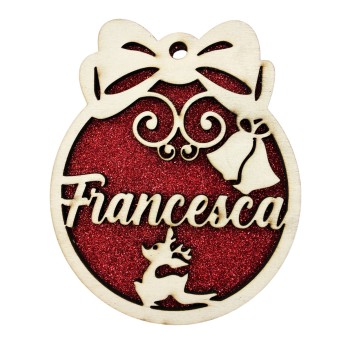 Pallina Natalizia in legno Personalizzabile glitterata